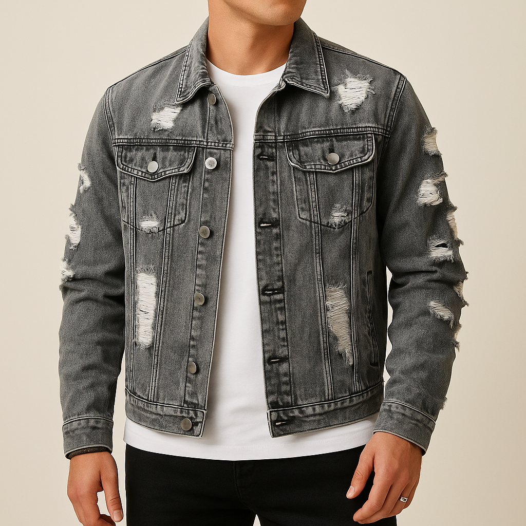 Urban Luxe Distressed Grey Denim Jacket
