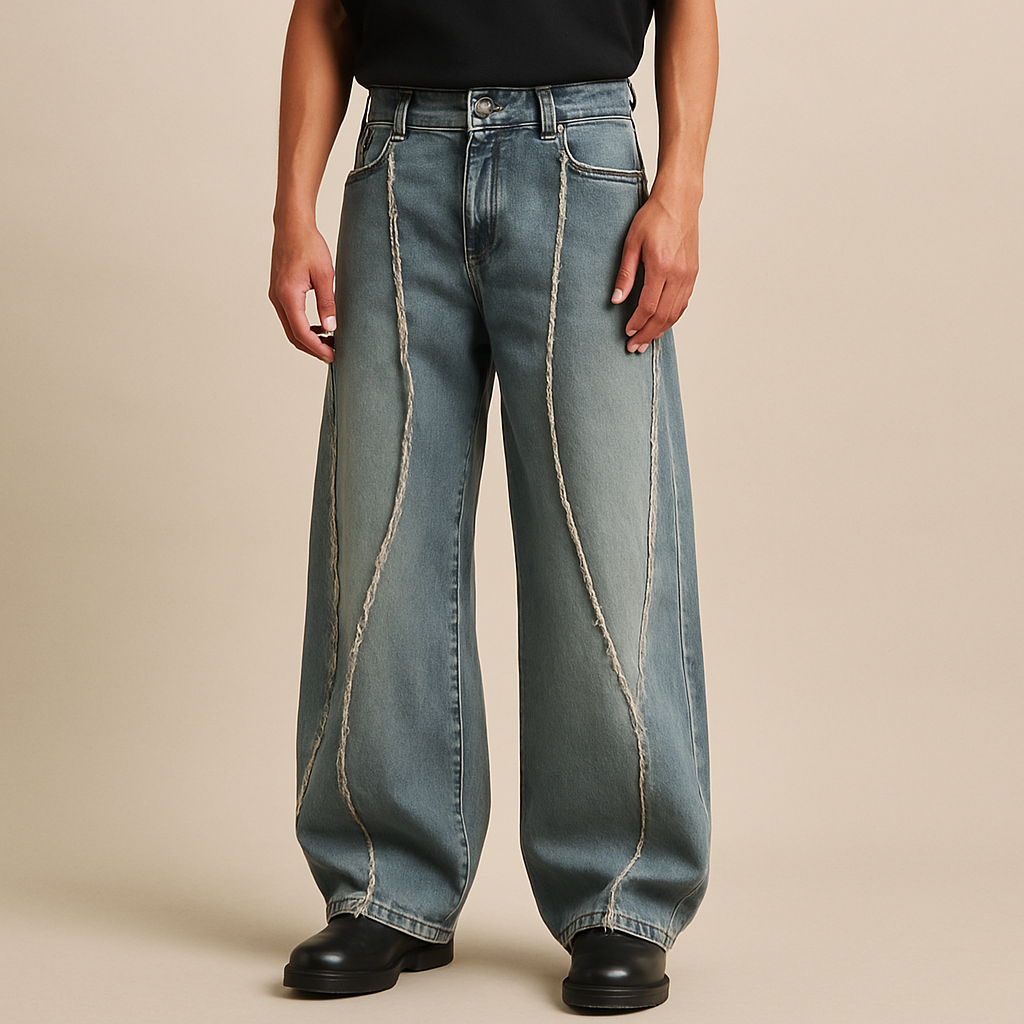 Luxury Loose-Fit Fringe Patchwork Wide-Leg Jeans