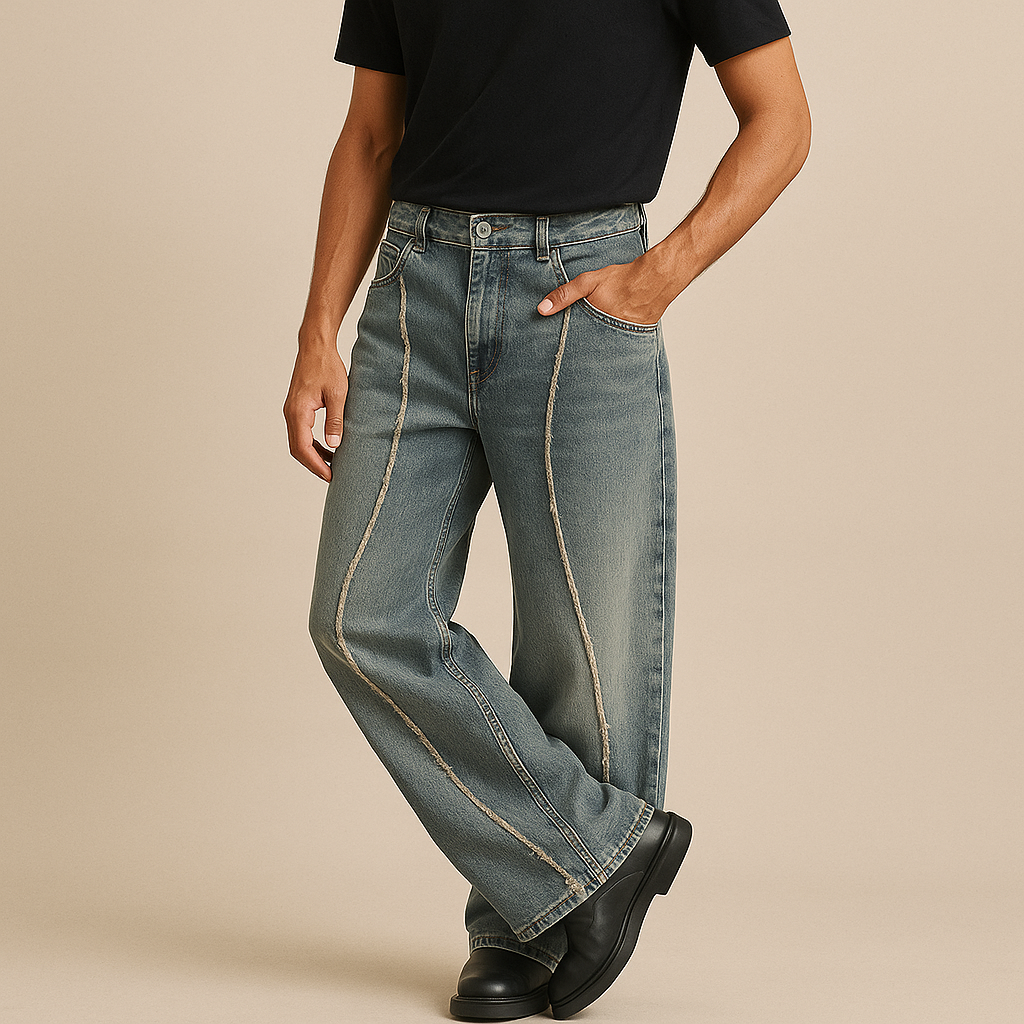 Luxury Loose-Fit Fringe Patchwork Wide-Leg Jeans