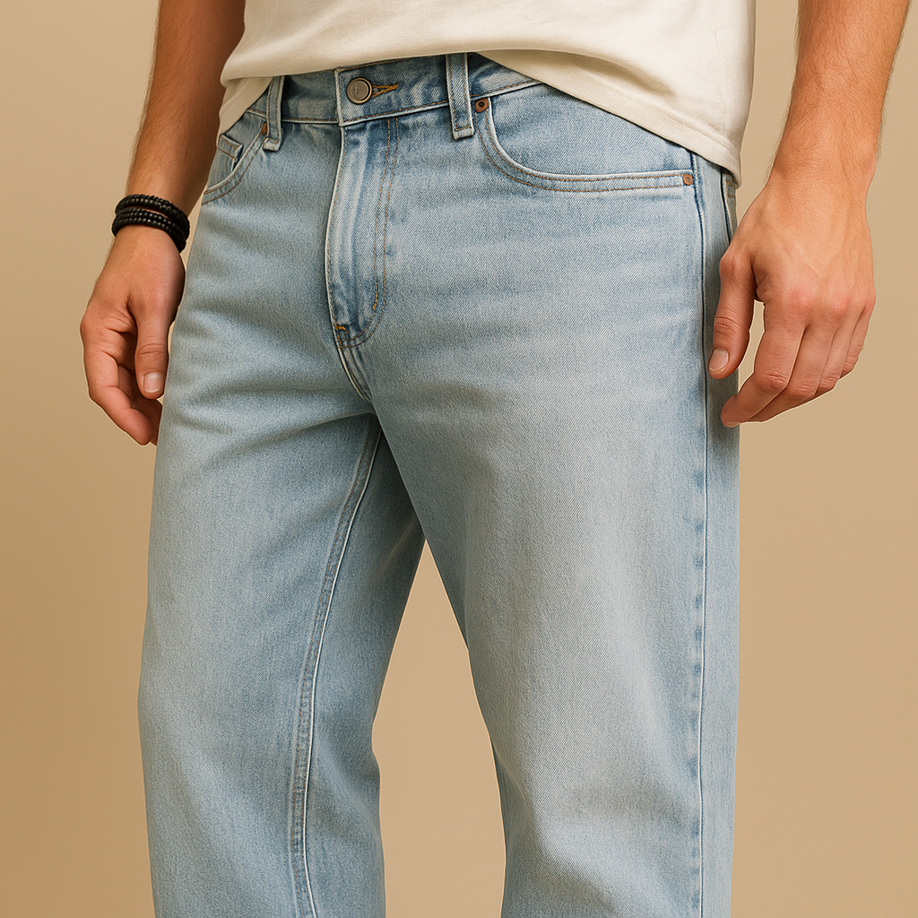 Light-Wash Baggy Luxe Jeans