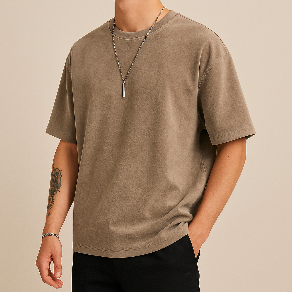 Luxury Suede-Texture Oversized Tee