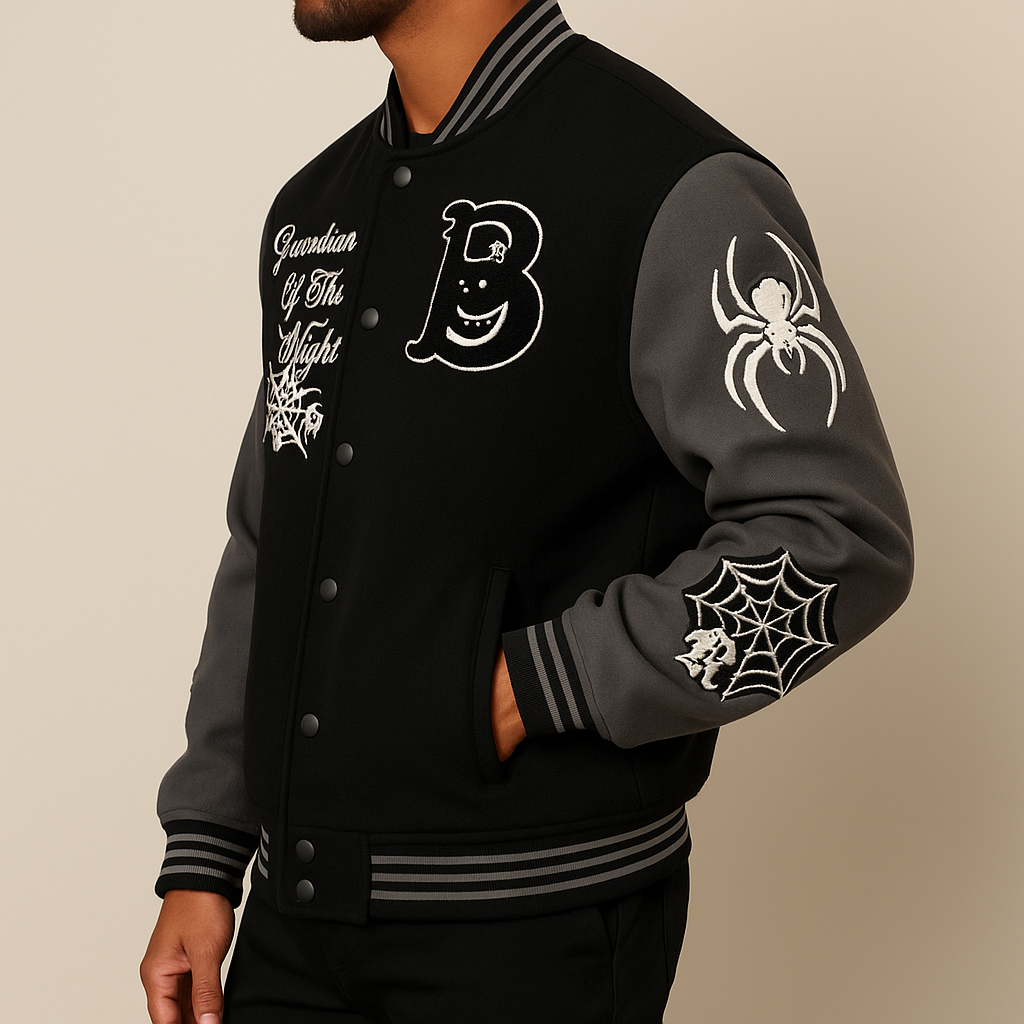 Luxury Letter-&-Bat Skull Varsity Jacket