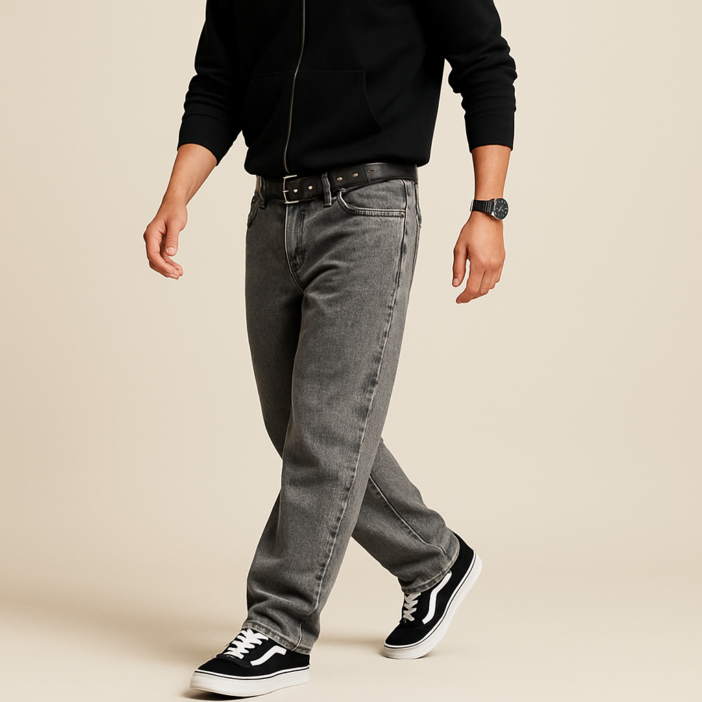 Luxury Washed Baggy Grey Jeans