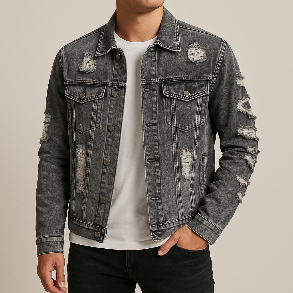 Urban Luxe Distressed Grey Denim Jacket