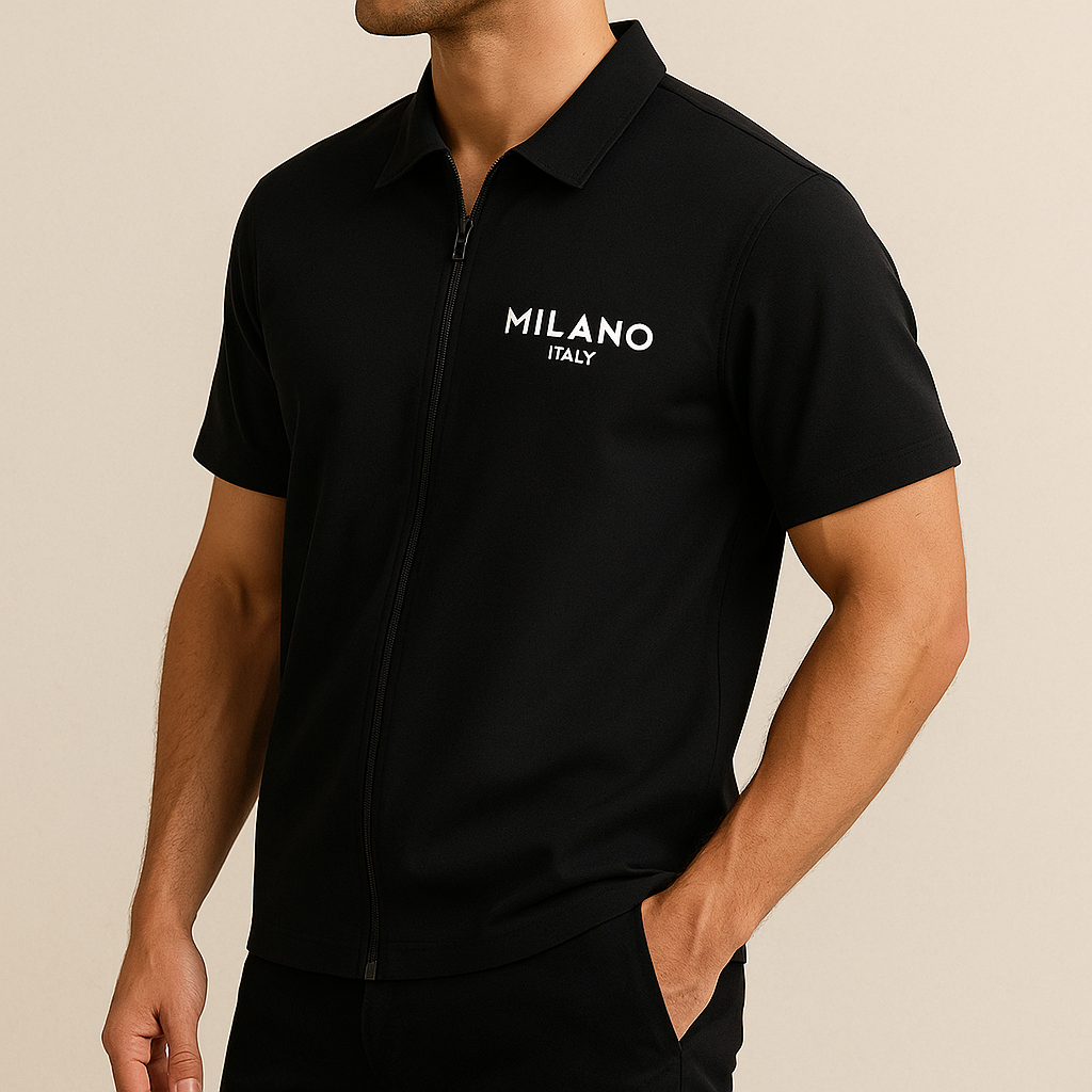 Men’s Luxe Zipper-Collar Shirt – Milan Print