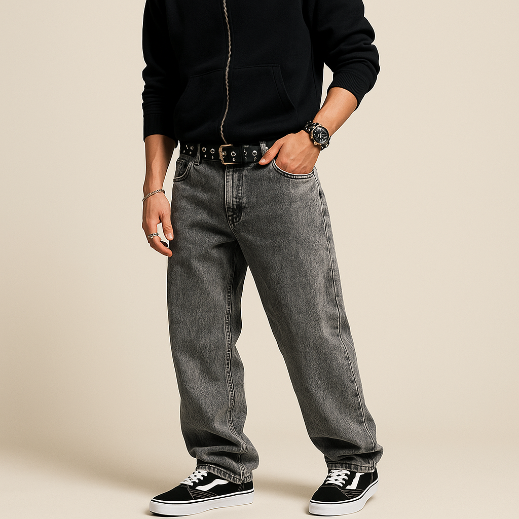Luxury Washed Baggy Grey Jeans