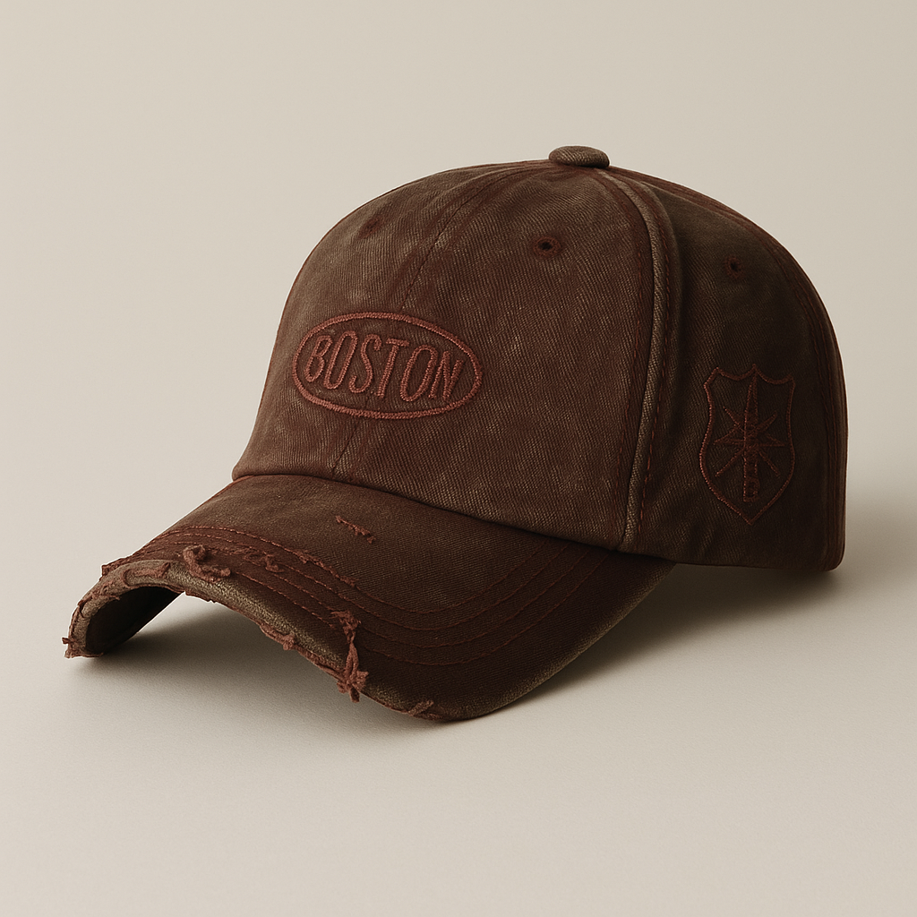 Luxury Distressed ‘BOSTON’ Embroidered Cap