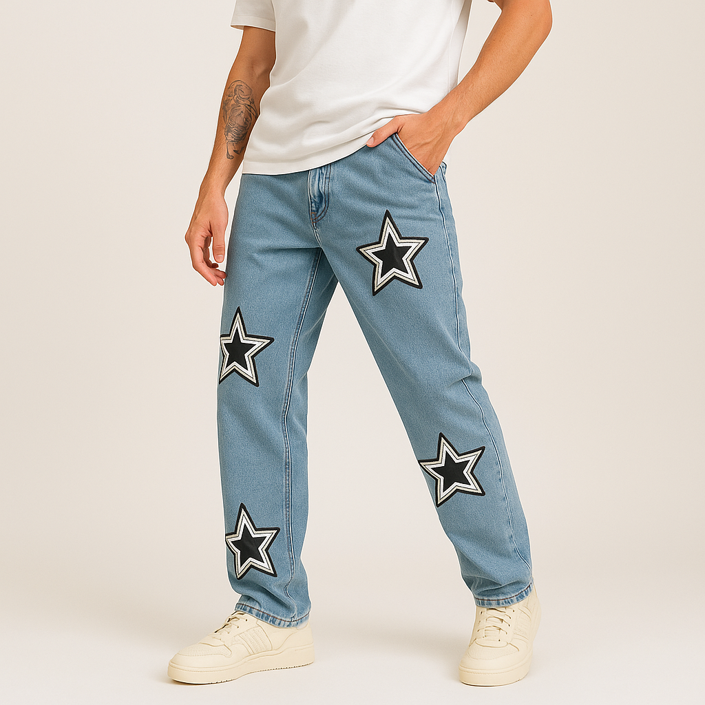 Star-Patch Luxe Loose Denim