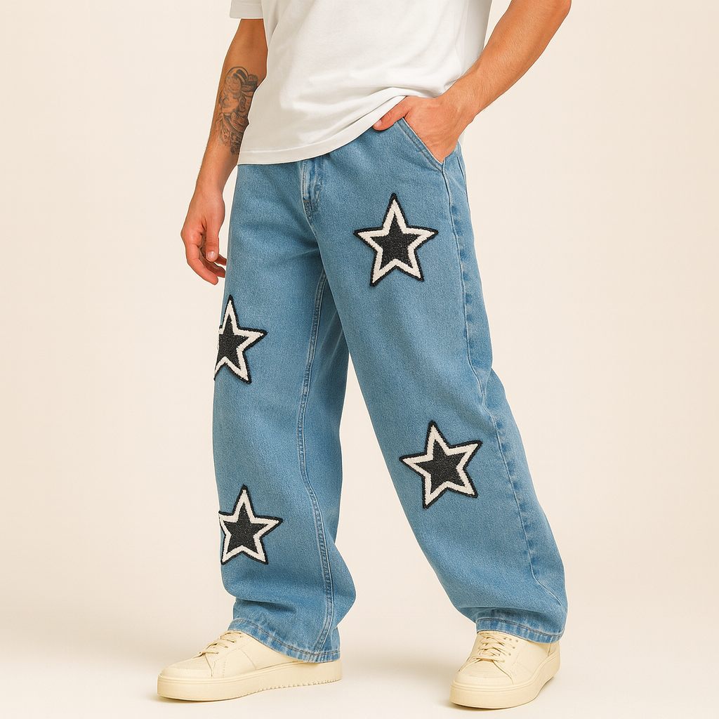 Star-Patch Luxe Loose Denim