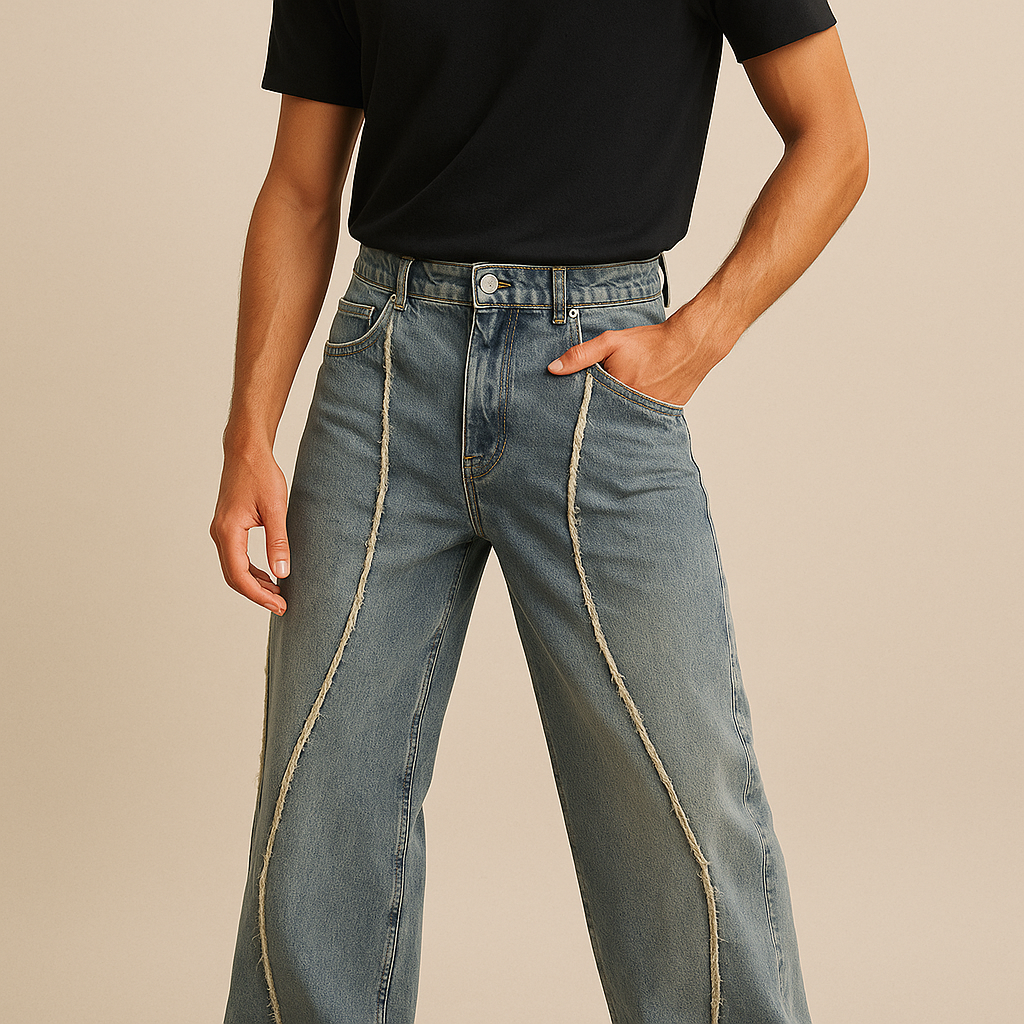 Luxury Loose-Fit Fringe Patchwork Wide-Leg Jeans