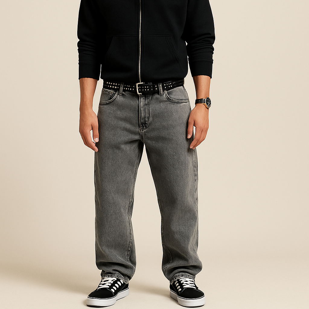 Luxury Washed Baggy Grey Jeans