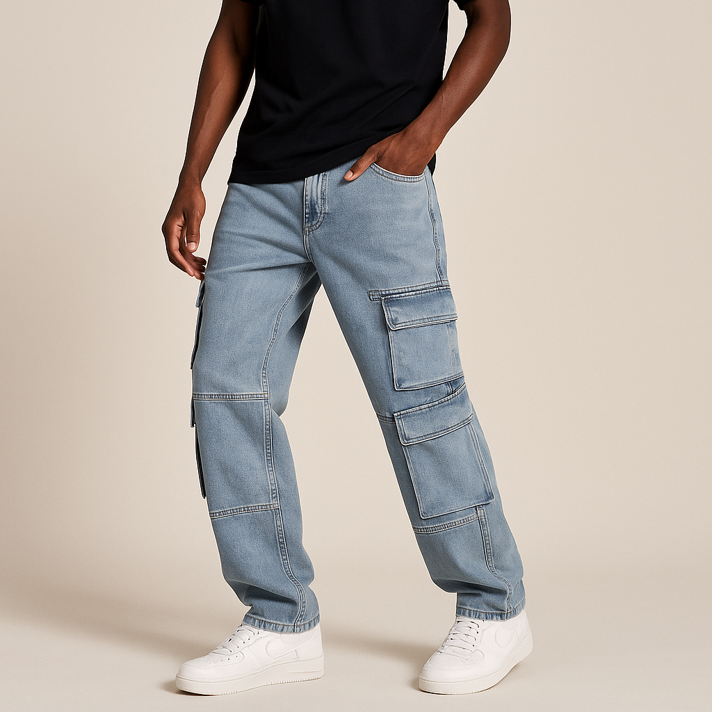 Lux Cargo Wide-Leg Denim Pants