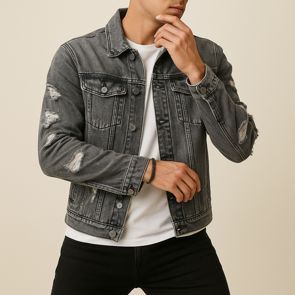 Urban Luxe Distressed Grey Denim Jacket