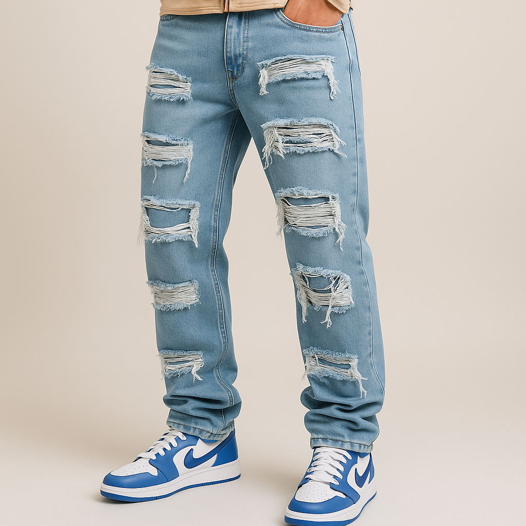 Street Ripped Light-Wash Baggy Jeans