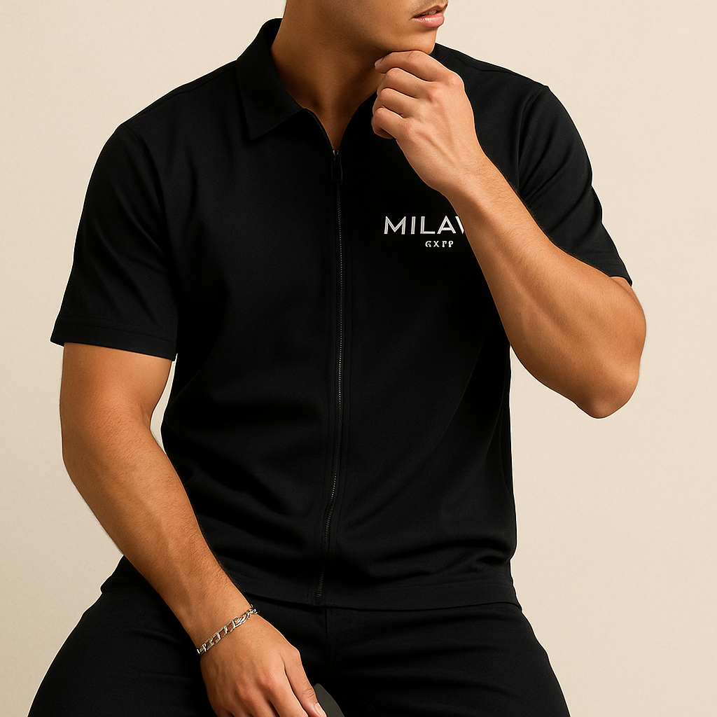 Men’s Luxe Zipper-Collar Shirt – Milan Print