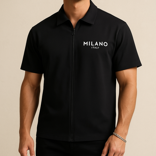 Men’s Luxe Zipper-Collar Shirt – Milan Print