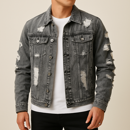 Urban Luxe Distressed Grey Denim Jacket