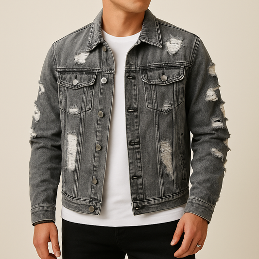 Urban Luxe Distressed Grey Denim Jacket