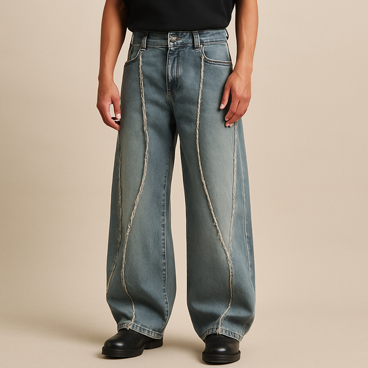 Luxury Loose-Fit Fringe Patchwork Wide-Leg Jeans
