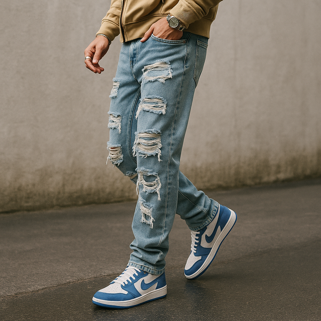 Street Ripped Light-Wash Baggy Jeans