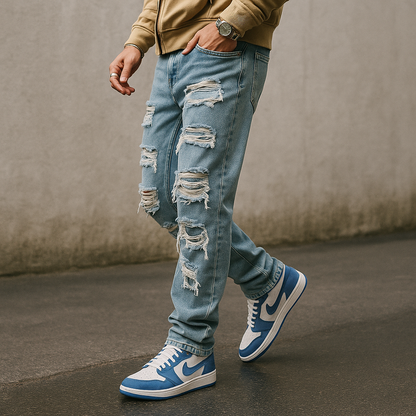 Street Ripped Light-Wash Baggy Jeans