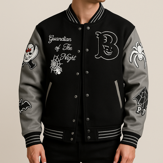 Luxury Letter-&-Bat Skull Varsity Jacket