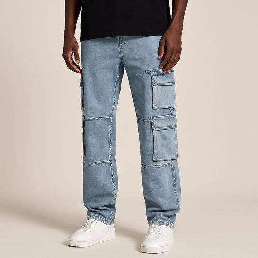 Lux Cargo Wide-Leg Denim Pants
