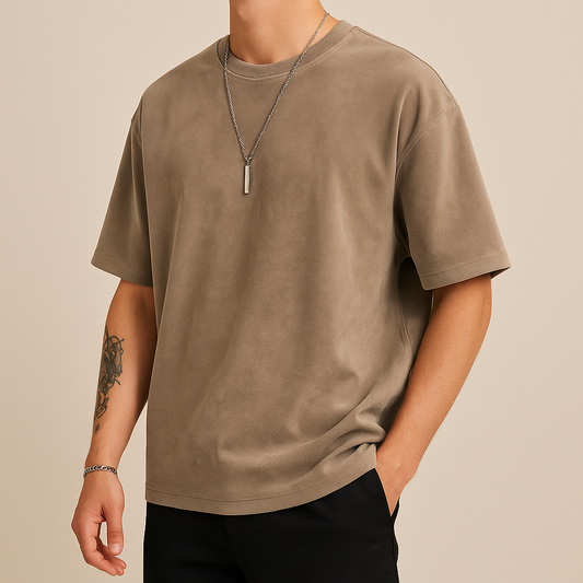 Luxury Suede-Texture Oversized Tee