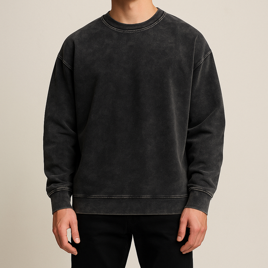 Vintage Washed Distressed Crew-Neck Long Sleeve Top