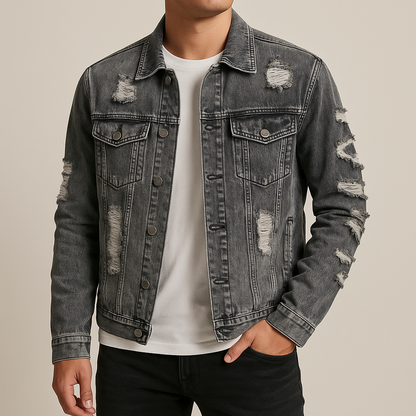 Urban Luxe Distressed Grey Denim Jacket