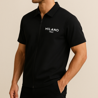 Men’s Luxe Zipper-Collar Shirt – Milan Print