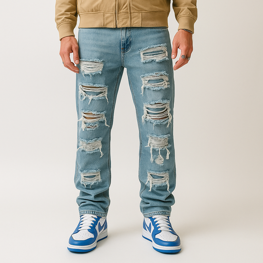 Street Ripped Light-Wash Baggy Jeans