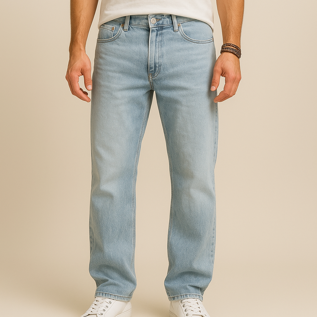 Light-Wash Baggy Luxe Jeans