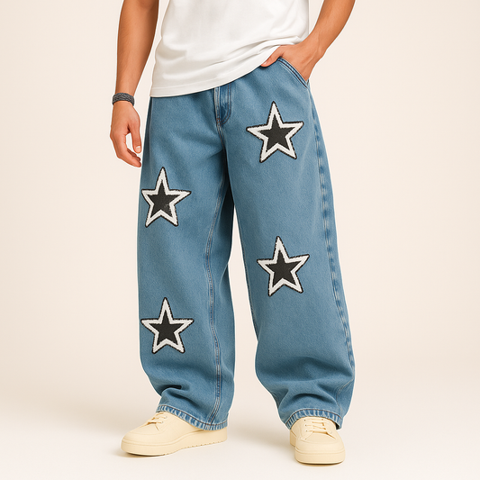 Star-Patch Luxe Loose Denim