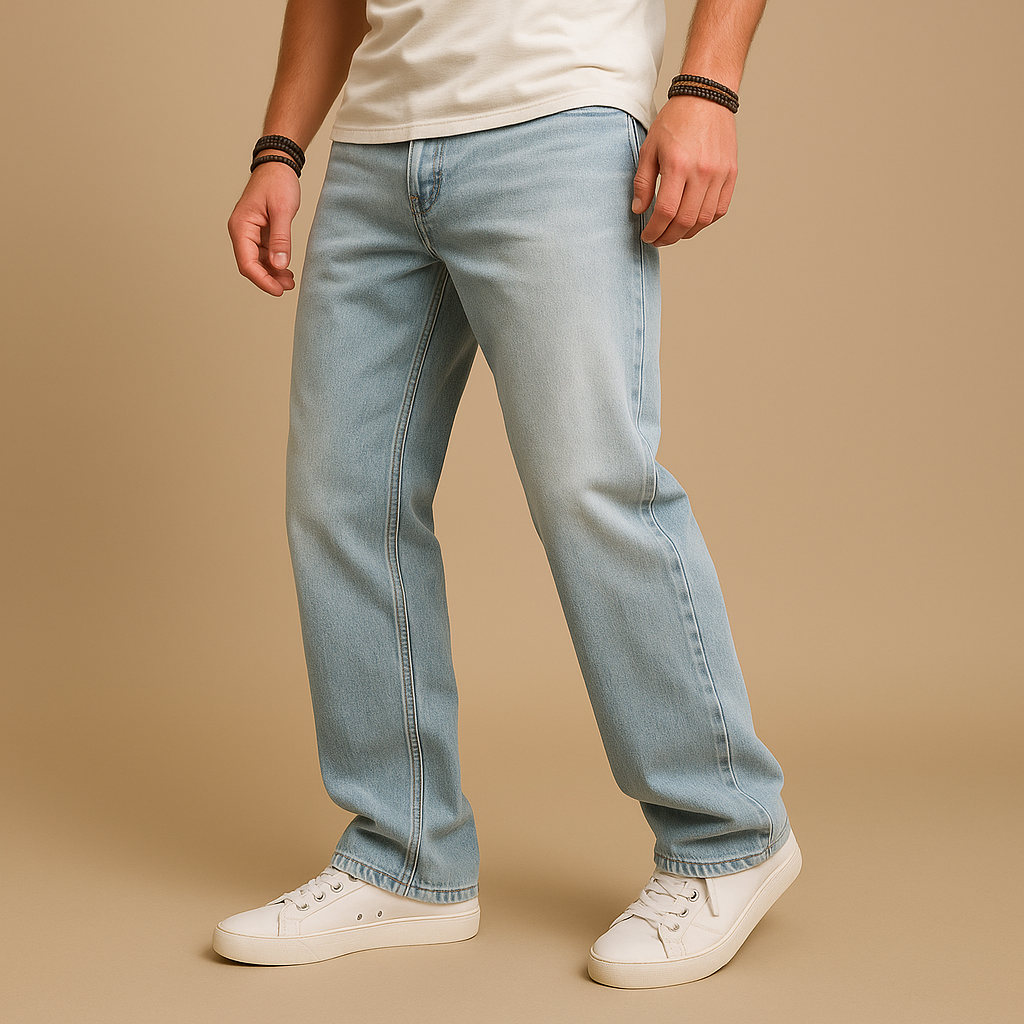 Light-Wash Baggy Luxe Jeans