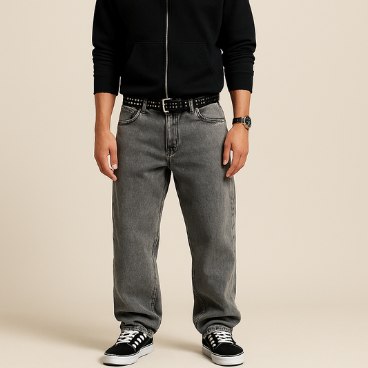 Luxury Washed Baggy Grey Jeans
