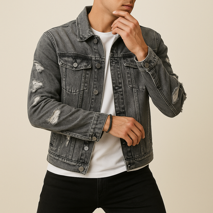 Urban Luxe Distressed Grey Denim Jacket