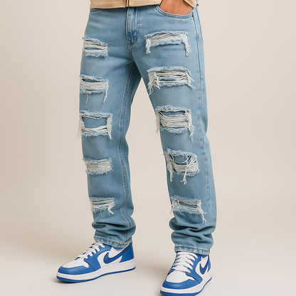 Street Ripped Light-Wash Baggy Jeans