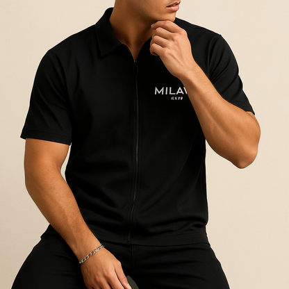 Men’s Luxe Zipper-Collar Shirt – Milan Print